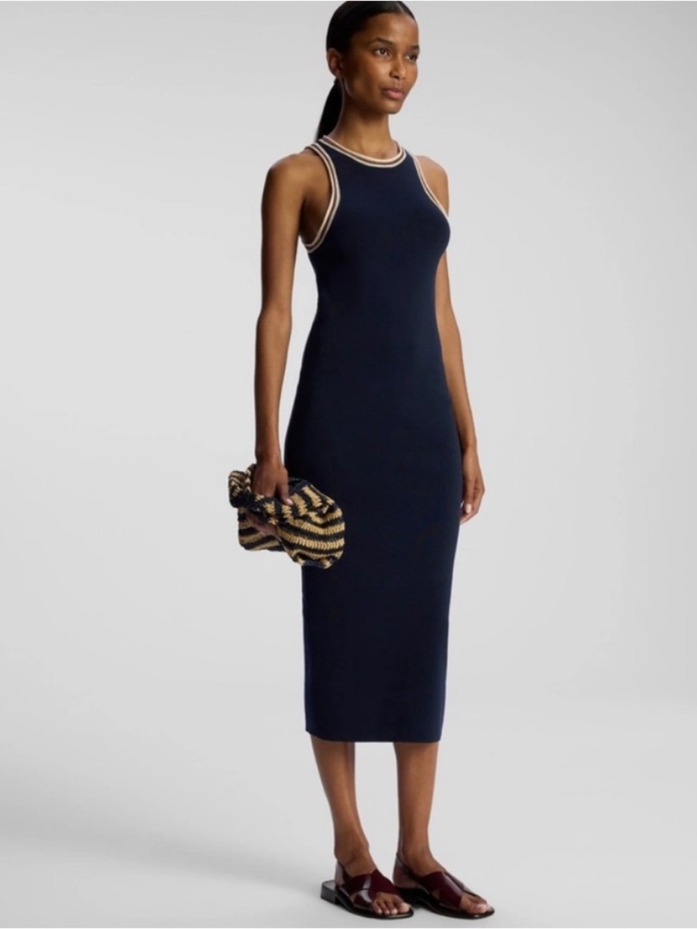 Caroline Constas navy ribbed sleeveless midi dress